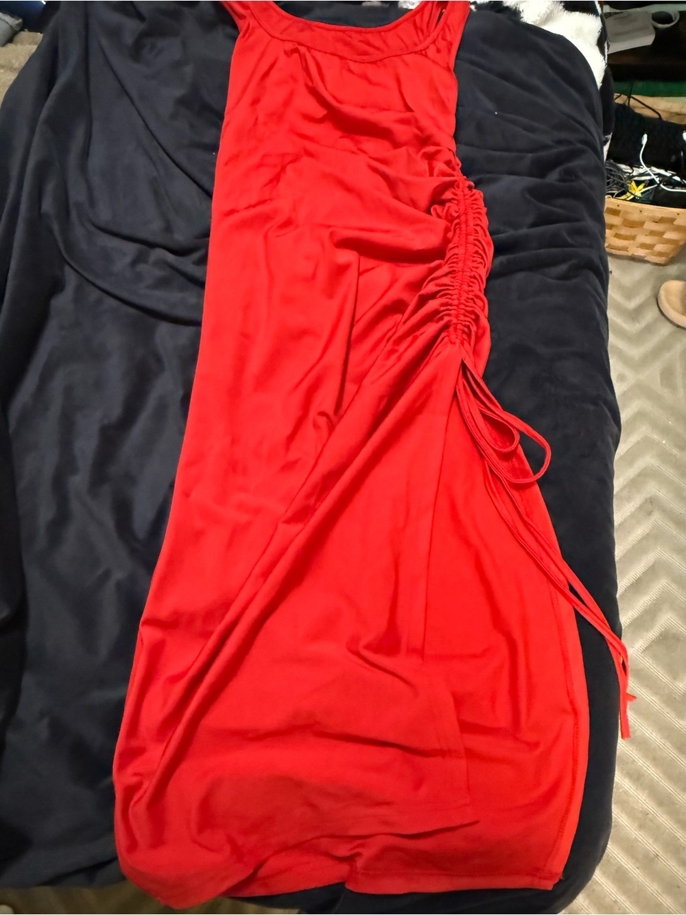 SHEIN Red Ruched Side Tie Bodycon Dress